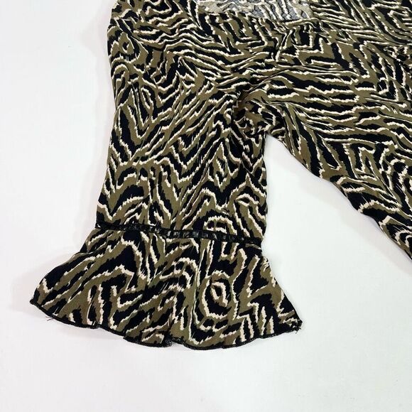 Loralette Dress 14/16 Khaki Green Animal Print V-Neck Ruffles Sleeve Maxi Formal - Picture 2 of 10